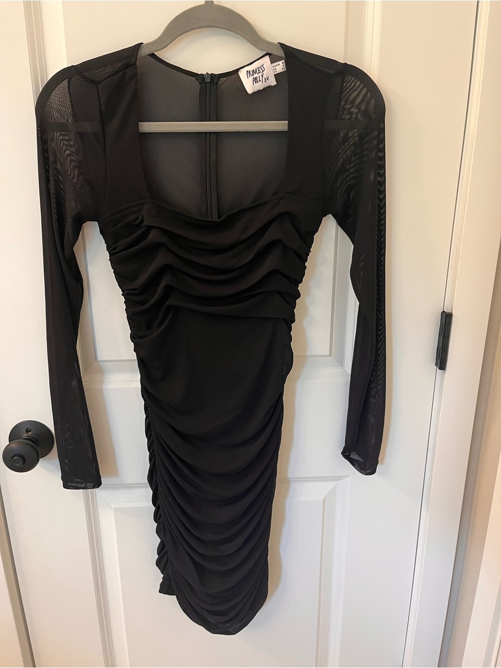 Princess Polly Black Ruched Long Sleeve Mesh Dress